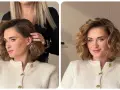 Inspiracja: jak ułożyć włosy krótkie. Fryzjerka stylizuje falowane, krótkie włosy modelki. Efekt końcowy: bujne loki.