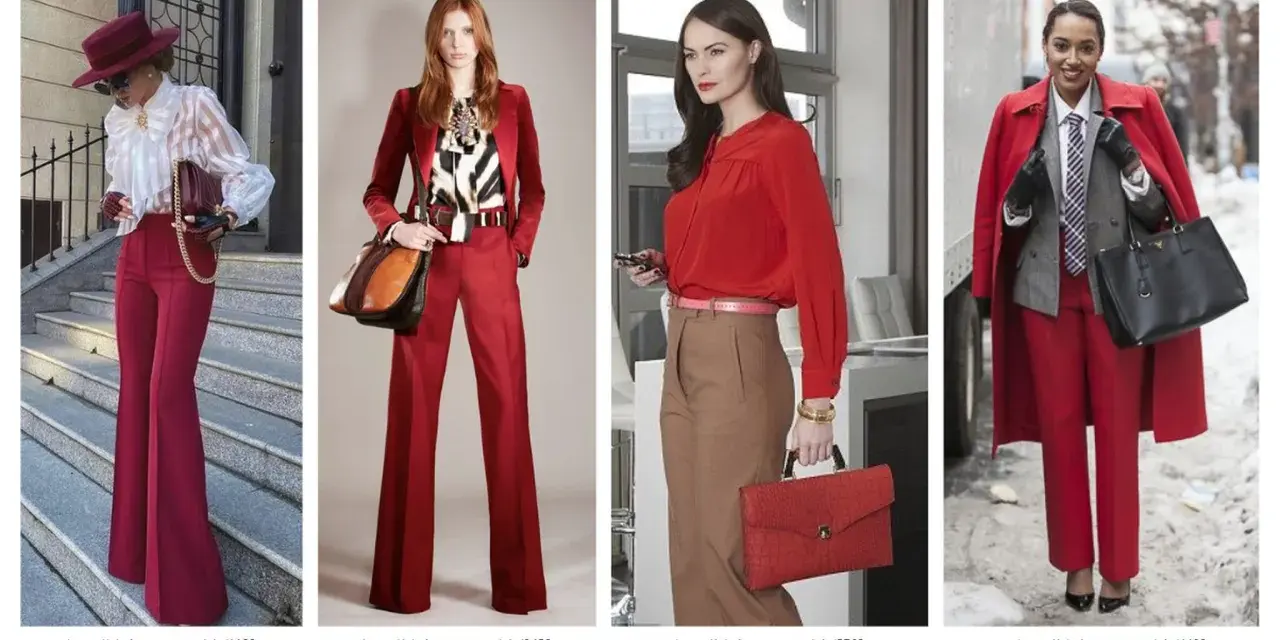 Stylizacje pokazują, jaki kolor pasuje do czerwonego: beż, biel, czerń i szarość tworzą eleganckie zestawy.