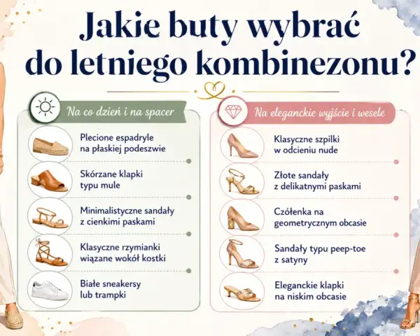 Jakie buty do kombinezonu? Stylizacje na co dzień i na wesele: espadryle, sandały, szpilki, klapki.