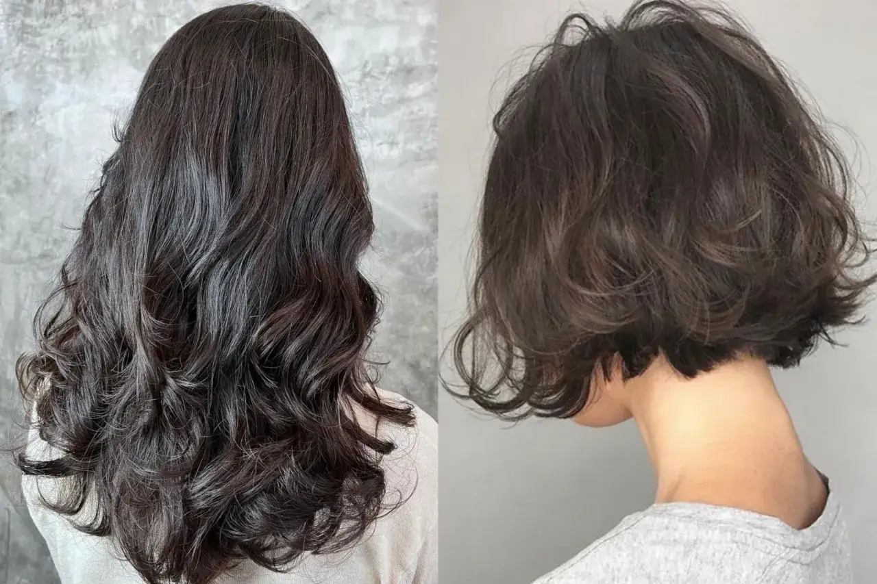 Długie, falowane włosy i krótki, lekki bob. Obie fryzury to lekka trwała styling, która nadaje objętości i naturalnego wyglądu.