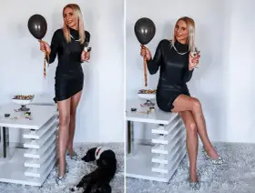 Elegancka czarna sukienka, błyszczące szpilki i balon – idealny zestaw, jak się ubrać na 18.